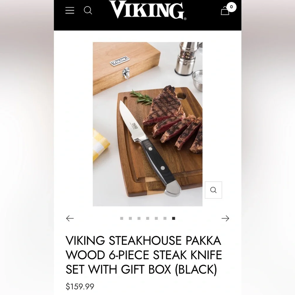 VIKING STEAKHOUSE PAKKA WOOD 6-PIECE STEAK KNIFE SET WITH GIFT BOX (BLACK) $159